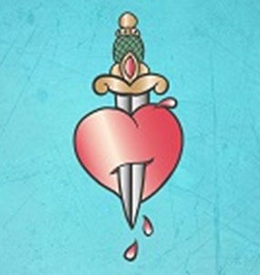 Svartsjuka Är Inte Romantiskt och kampanjens logga som är ett hjärta med en kniv igenom